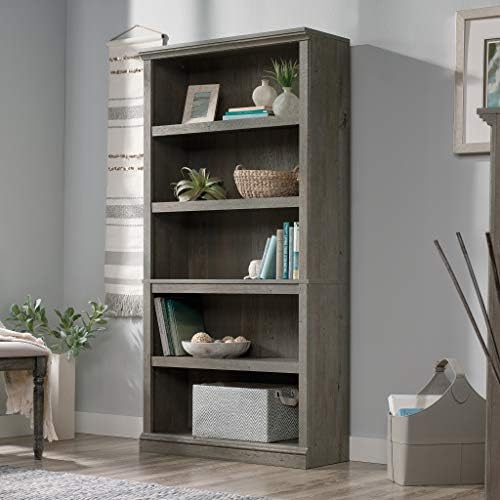 Sauder 5 Tier Book Shelf Wooden Bookcase Multipurpose Bookshelf for Home Office, Living Room, in Mystic Oak - Image 2