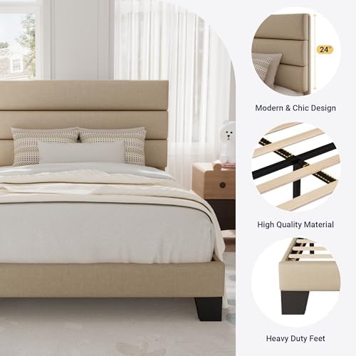 Allewie Twin Size Platform Bed Frame with Fabric Upholstered Headboard - Image 6