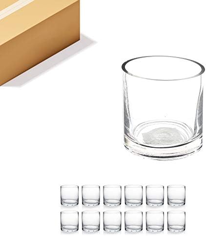 WGVI Thick Quality Clear Right Cylinder Glass Vase, 3" W x 3" H, Equilateral Cylinder, Floral Container, Round Glass Votive Candle Holder, Flower Vases, Table Top, 12 Piece by WGVInternational-OpusGlassware