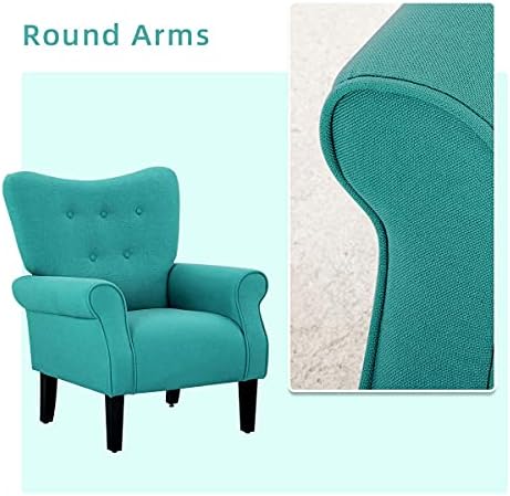 YOLENY Modern Accent Chair,High Back Armchair,Upholstered Fabric Button Single Sofa with Wooden Legs for Living Room,Bedroom,Club,Teal - Image 4