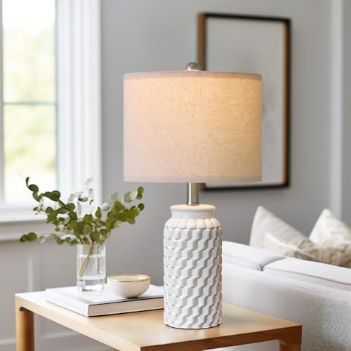 20.5" Small Bedside Lamps Set of 2, White Ceramic Nightstand Lamp - Image 2