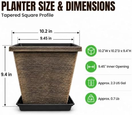 Usocik 10 Inch Square Planter Pots with Saucers, Brushed Gold, 2 Pack - Image 4