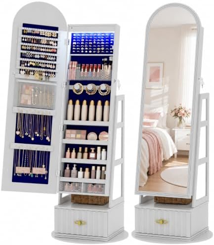 Vlsrka Arched LED Mirror Jewelry Cabinet with Full Length Mirror, White by VlsrkaFurniture