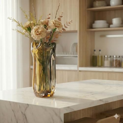 Large Hand Blown Glass Flower vases, Unique Amber Glass vases, Murano Style Wide Mouth vases, Modern Art Decor for Home Living Room, Office, Table centerpieces, Bookshelves and Wedding Decorations - Image 6