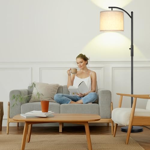 ROTTOGOON Dimmable Floor Lamp, Arc Floor Lamps for Living Room, Stepless Dimming Modern Standing Lamp with Linen Shade, Tall Lamp for Bedroom Office Dining Room- Black - Image 7