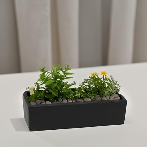 WGVI Long Rectangle Ceramic Planter Vase in Black 14" x 4" x 4"H, Rectangular Box Block Terrarium Pot, Flower Arrangement, Tabletop Centerpiece, Home Decor Organization Storage Container, 4 Pcs. - Image 5