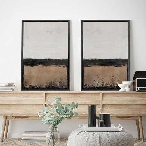 SIGNWIN Framed Canvas Print Wall Art Abstract Landscape Neutral Tones with Horizon Line Illustrations Modern Art Decorative Contemporary for Living Room, Bedroom, Office - 16"" x24 x2 Black - Image 2