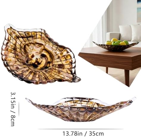 Hand Blown Glass Seashell Fruit Bowl,Gradient Decorative Glass Bowl for Kitchen Countertop,Coastal Seashell Serving Tray for Fruit Snacks,Art Table Centerpiece for Beach House Kitchen Decor (Brown) - Image 2