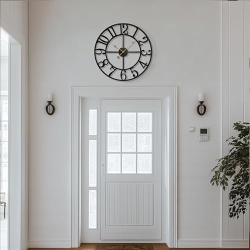 Cuspin 24 Inch Wall Clock for Living Room Decor, Black Modern Metal Clock - Image 3