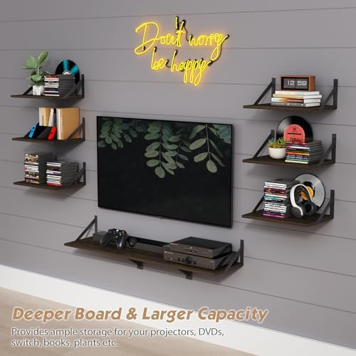 Forbena 12 Inch Deep Floating Shelves for Wall Set of 3, Wooden Wall Bookshelf for Bedroom Books, Rustic Wood Hanging Bookshelves for Bathroom Living Room Office Storage (Dark Brown) - Image 5