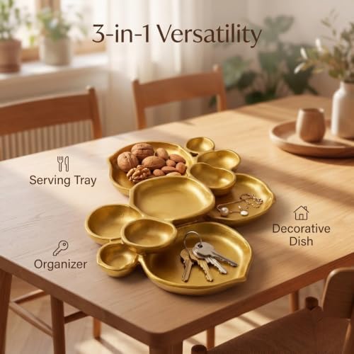 Clustered Serving Bowl, Nine-Grid Design Gold Charcuterie Tray, Elegant Snack Platter, Multipurpose Entertaining Centerpiece for Parties, Appetizers, Nuts, Fruit (Gold) - Image 2