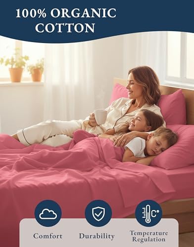 LANE LINEN Twin XL Sheets 100% Organic Cotton Cooling Soft - Mineral Red - Image 6