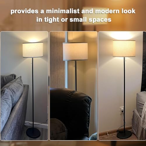 Ambimall Modern Standing Floor Lamp for Living Room & Bedroom with 3 Color Temperatures Bulb & Pull Chain Switch, 60" Tall with Beige Shade & Black Pole - Image 5