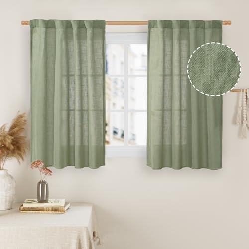 LAMIT Small Window Linen Curtains 45 Inches Long for Bedroom, 34 x 45 Inch by LAMIT