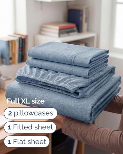 Full XL Sheets - 4 Piece Full XL Sheet Set - Breathable - Heathered Blue - Image 3