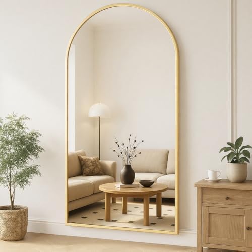 Full Length Mirror, 78"x38" Arched Floor Length Mirror with Stand, Gold Body Mirrors Hanging or Leaning, Wall Mirrors Freestanding with Aluminum Frame for Living Room, Bedroom - Image 2
