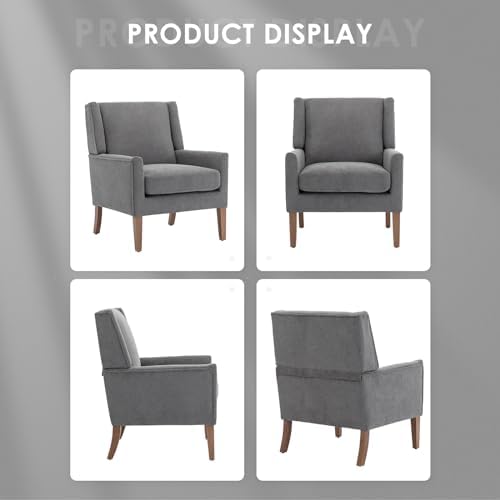 COLAMY Modern Wingback Living Room Chair, Upholstered Fabric Accent Armchair, Single Sofa Chair with Lounge Seat and Wood Legs for Bedroom/Office/Reading Spaces, Gery - Image 5