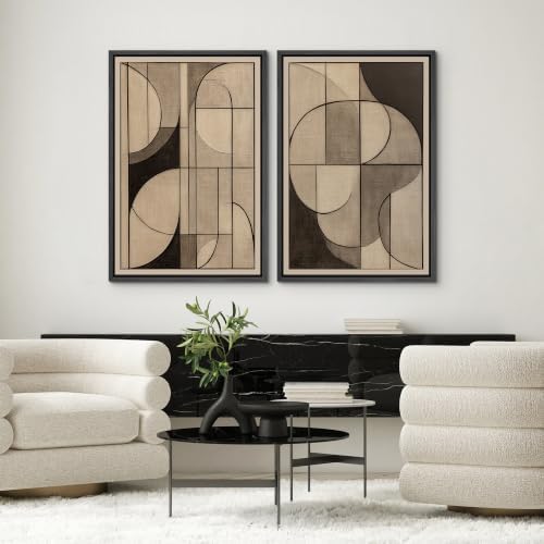 SIGNWIN Framed Canvas Print Wall Art Set Neutral Beige Brown Geometric Abstract Shapes Illustrations Modern Art Rustic Ultra for Living Room, Bedroom, Office - 24"x36"x2 BLACK - Image 2