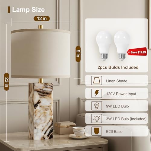 Scenekoy 23" Alabaster Table Lamps Set of 2 with Night Light for Bedroom - Image 2