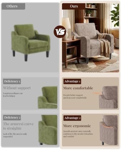 LEVELEVE Accent Arm Chair – Light Brown, Upholstered Scooped Comfy Reading Chair for Living Room, Bedroom, Apartment, Waiting Room - Image 4