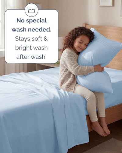 Twin Size 3 Piece Sheet Set - Comfy Breathable & Cooling Sheets - Sky Blue - Image 6