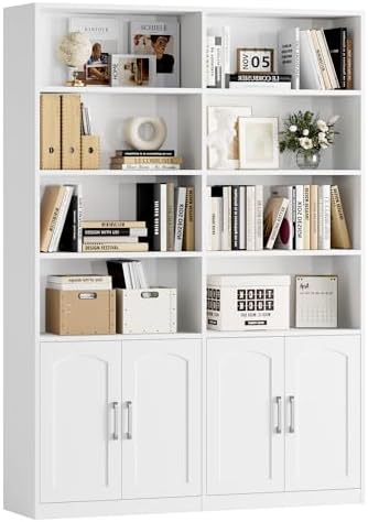 FACBOTALL Bookshelf and Bookcase with Doors, Double Wide Large Bookshelves by FACBOTALL