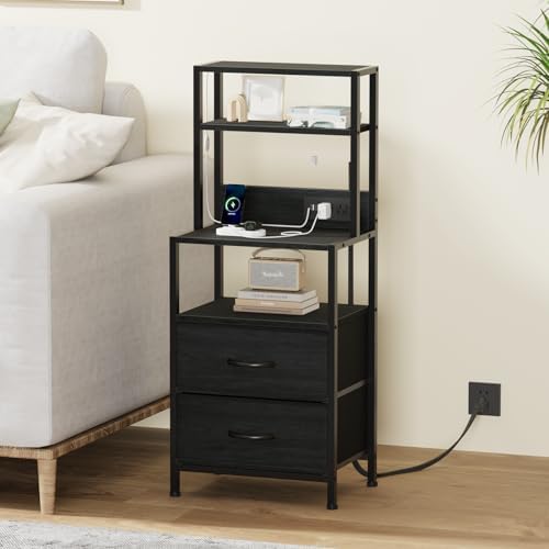 Furnulem Nightstands Set of 2,Tall Night Stand & Bedside Table with Charger - Image 7