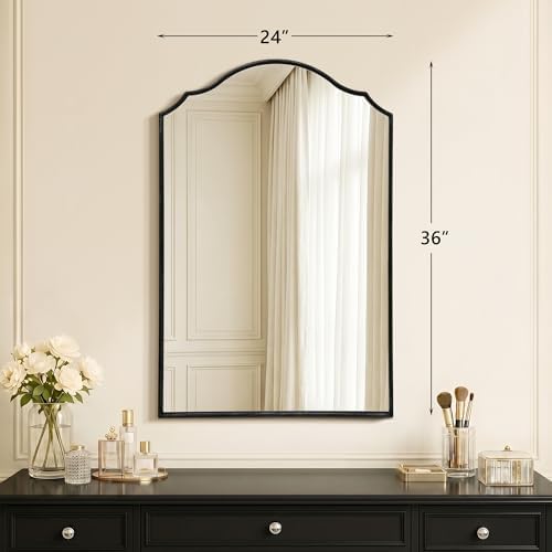 Besdomus Bathroom Mirrors for Over Sink: 24"x36" Black Wooden Arched Mirror - Image 4