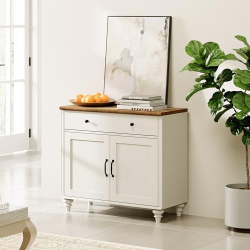 WAMPAT 34’‘ White Buffet Cabinet with Doors and Drawer - Image 6