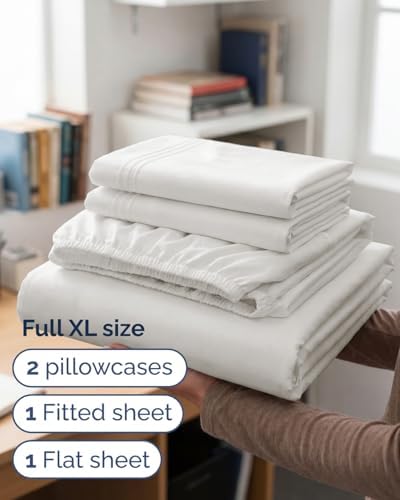 Full XL Sheets - 4 Piece Full XL Sheet Set - Soft & Cooling - Antique White - Image 3