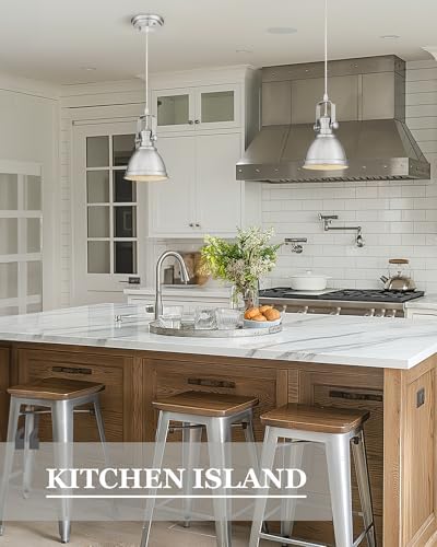 2-Pack Brushed Nickel Pendant Lights Kitchen Island, Metal Shade - Image 6