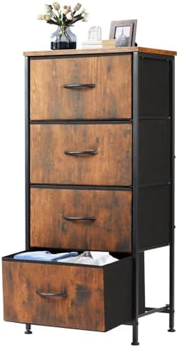 DUMOS Nightstand, Bedside Table with 4 Fabric Drawers by DumosLifestyle