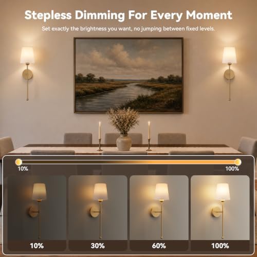 Battery Operated Wall Sconces, Gold, 2 Pack with Magnetic Bulbs,RF Remote - Image 5