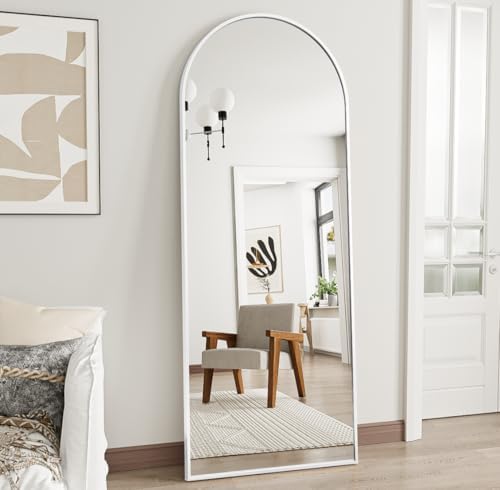 Prywot Arched Full Length Mirror, 58"x18" Floor Mirror with Stand, White by Prywot