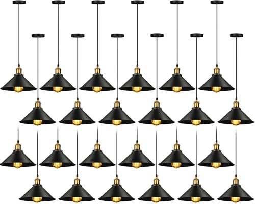 Retisee 24 Pcs Industrial Pendant Light, Vintage Metal E26 Base, Black by Retisee
