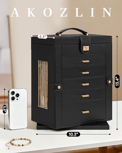 AKOZLIN 6-Tier Jewelry Box Organizer 5 Drawers Storage XXL Black - Image 2