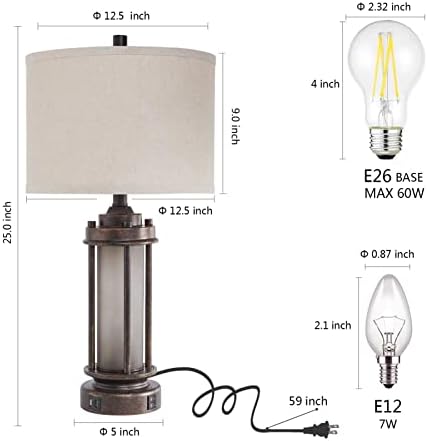 AIEAMPDO Set of 2 Farmhouse Table Lamps for Living Room with USB C+A Ports - Image 6