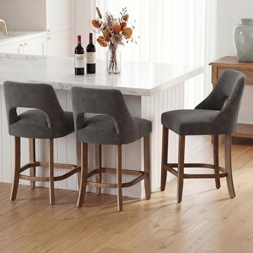 UVV Bar Stools Set of 6, Upholstered Counter Height Bar Stools, Modern Counter Stools with Wood Legs for Kitchen Island Dining Room Bar, Dark Grey - Image 3
