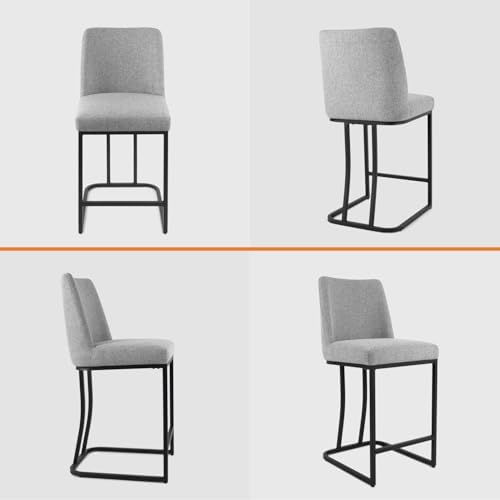 Counter Height Bar Stools Set of 4, 24 Inch Seat Height Bar Chairs for Kitchen Island, Linen Fabric Upholstered Barstools with Metal Feet for Dining Room, Gray - Image 6