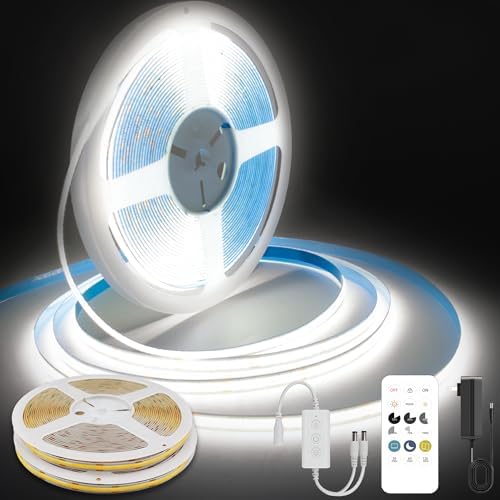 Pandery COB LED Strip Lights Cool White,24V Dimmable led Light Strip KIT with Remote and app Control,6000K 50FT/15m 8mm Wide Ra>90 Cuttable Flexible Strip Lights for Bedroom,Wardrobe,Cabinet by PanderyCOBLightUPYourLife