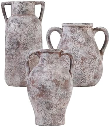 Ceramic Vase Set of 3 with Handles, Aged Terracotta Finish by KensTro