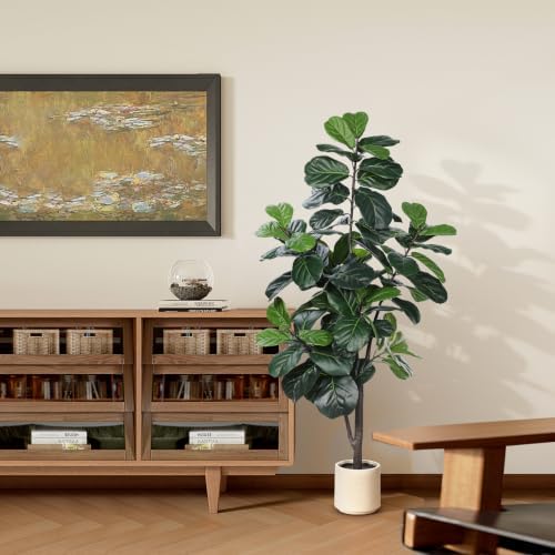 LYERSE Faux Fiddle Leaf Fig Tree 5ft with Sturdy White Planter - Image 6