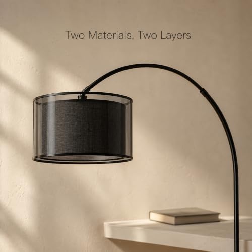 72in Black Arch Floor Lamp with Dual-Layer Shade＆Marble Base - Image 4