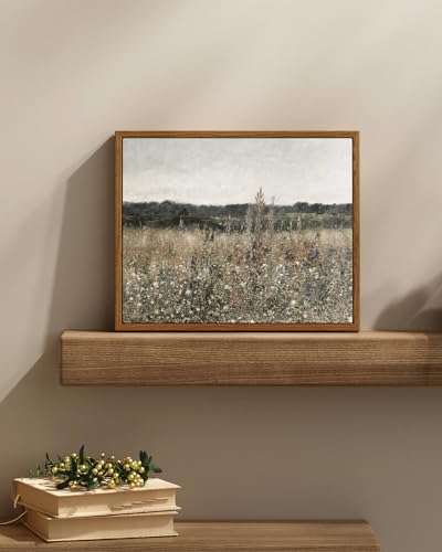 InSimSea Framed Canvas Wall Art Vintage Decor, Wildflower Field Canvas Wall Art Paintings Prints, Rustic Landscape Wall Decor for Bathroom Office Dining Room, 9"x11" - Image 2