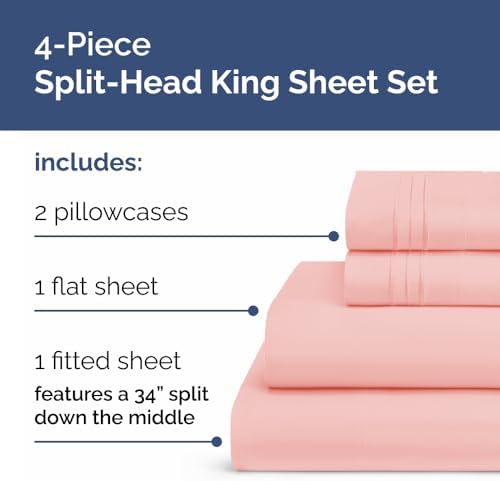Flex Top Split Head King 4 Piece Sheet Set - Soft & Breathable - Baby Pink - Image 3