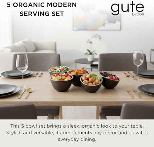 5 Cluster Decorative Bowls Dark Matte Bronze/Black & Chrome Silver Snack Tray Bowl Chip & Dip Serving Piece Strong Centerpiece Beautiful Room Accent & Entertaining Parties Home Decor Wedding Gifts 15" - Image 2