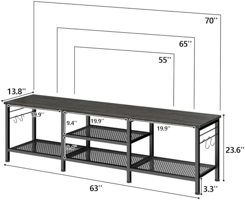 Furologee 63 Inch TV Stand, Entertainment Center with Shelves, Black Oak - Image 2