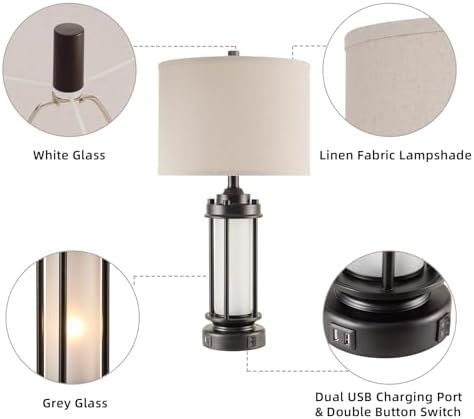 AIEAMPDO 25'' Set of 2 Modern Table Lamps for Bedroom with 2 USB C+A Ports - Image 6
