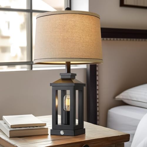 23.75" Retro Farmhouse Black Table Lamp for Living Room Bedroom Nightstand - Image 3