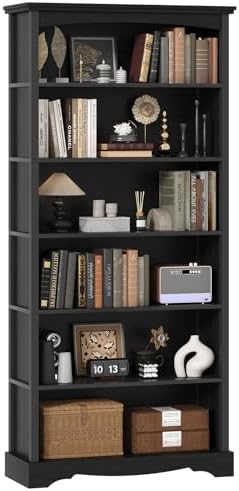 TVU 6-Tier Wooden Bookshelf, 76 Inch Tall Bookshelf with Storage, Floor Standing Modern Style Display Bookcase for Living Room, Office, Study Room, Entryway, Black by TVU